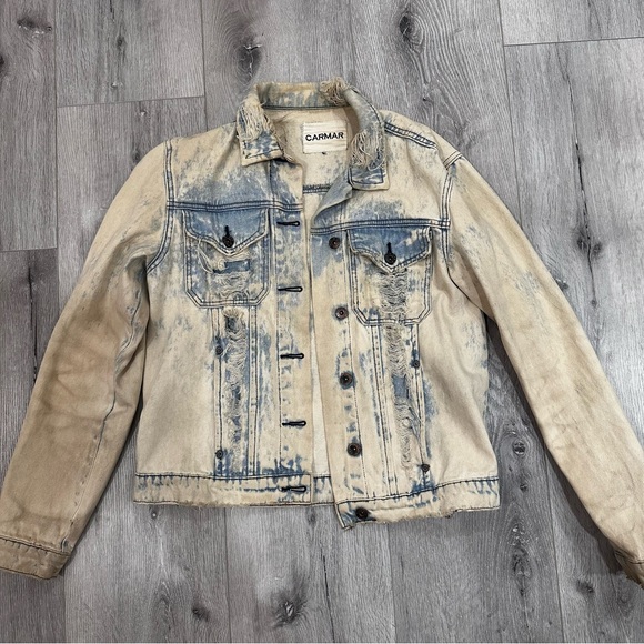 Carmar Acid Wash Distressed Y2K Ripped Denim Jacket 100% Cotton - Picture 1 of 2